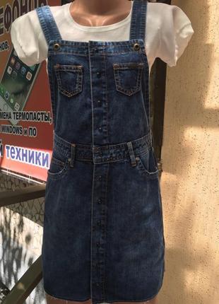 Детский джинсовый комбинезон с юбкой3 фото