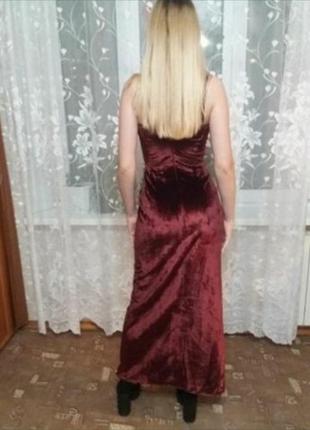 Платье в пол, выпускное, вечернее, цвет марсала, бордовое , размер s,m. с перчатками.1 фото
