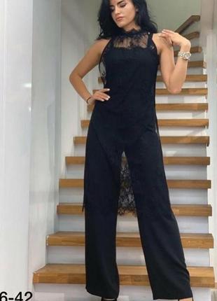 Шикарний брючний уомбез з мереживною накидкою, люкс якість стамбул, розмір л.