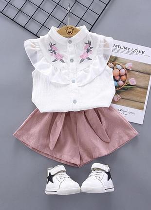 Нарядный летний костюм блузка с шортами для девочки