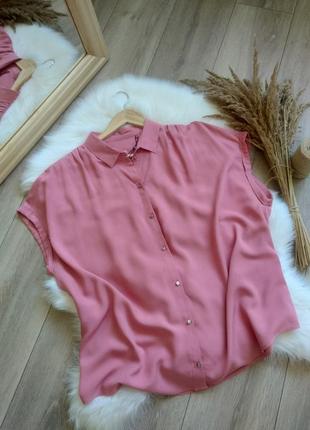 Bonita натуральна блуза сорочка оверсайз на короткий рукав футболка позово-пудрового кольору l/xl