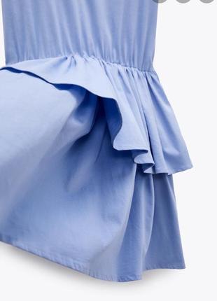 Zara платье хлопок сарафан короткое воланы голубое новое!  размер s 44 423 фото