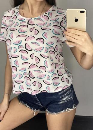 👚чудесная белая футболка с арбузами/свободная белая футболка в арбузах👚