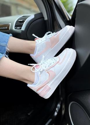 Nike air force shadow coral женские кроссовки найк белые/розовые/коралловые элементы жіночі кросівки