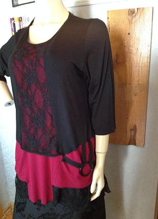 Натуральна блуза з мереживом і декором бренду simmi's, р. 52-543 фото