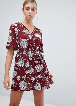 🌿бордовое платье на запах missguided сарафан в цветочный принт1 фото