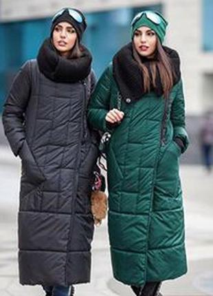 Новое длинное теплое пальто с суперворотником