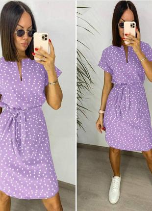 Летнее платье миди-принт polka dot, стильно и современно , цвет лиловый1 фото
