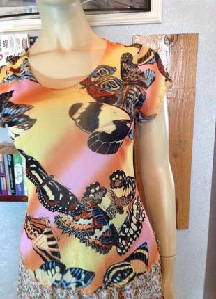 Тонкая, сетчатая блуза - футболка с бабочками, р. 44-464 фото