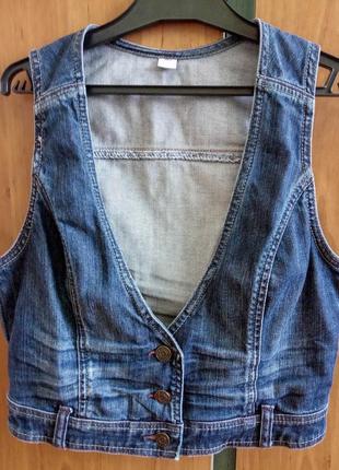 Женская синяя джинсовая жилетка s.oliver l/xl безрукавка джинс размер 40/42 весна лето осень коттон4 фото