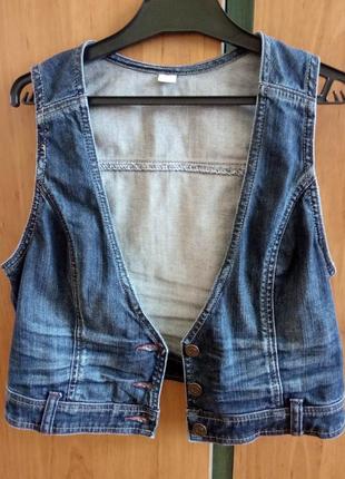 Женская синяя джинсовая жилетка s.oliver l/xl безрукавка джинс размер 40/42 весна лето осень коттон2 фото