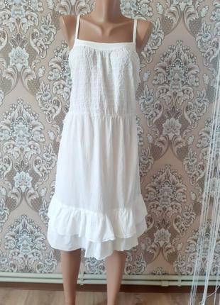 Сарафан котон хлопок жатка воланами натуральная ткань