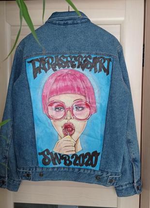 Джинсовая куртка на подкладке ручная роспись рисунок