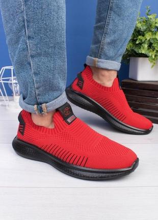 Стильні червоні кросівки з текстилю сітка літні дихаючі мокасини великий розмір батал