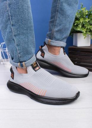 Стильные серые мужские кроссовки из текстиля сетка летние дышащие мокасины
