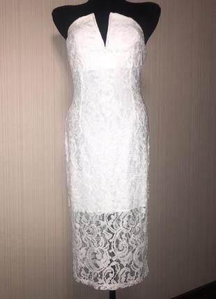 Белое кружевное ажурное платье миди1 фото