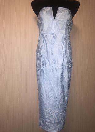 Голубое кружевное ажурное  платье миди2 фото