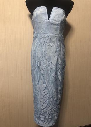Голубое кружевное ажурное  платье миди3 фото