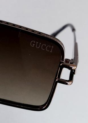 Очки в стиле gucci  унисекс солнцезащитные модные узкие коричневые в металле9 фото