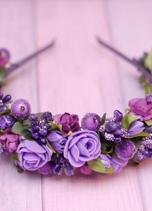 Обруч ободок с цветами фиолетовый2 фото