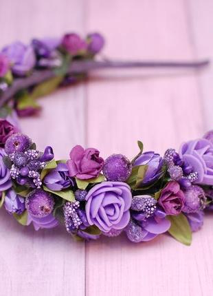Обруч ободок с цветами фиолетовый