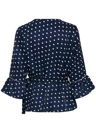 🆂🅰🅻🅴 легенька синя блуза в горошок на запах, блуза кимоно с поясом pulz, l2 фото
