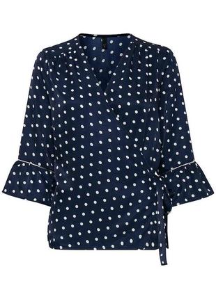 🆂🅰🅻🅴 легенька синя блуза в горошок на запах, блуза кимоно с поясом pulz, l1 фото