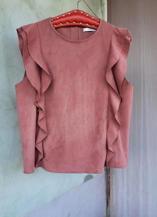 Шикарна замшева блуза з воланами mango4 фото