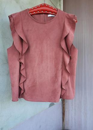 Шикарная замшевая блуза с воланами mango1 фото