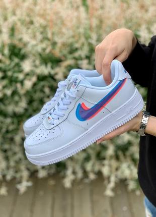 Nike air force 1🆕женские летние кроссовки найк🆕белые с синим кожаные кеды найк форсы10 фото