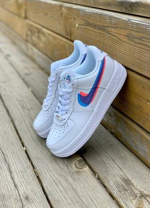 Nike air force 1🆕женские летние кроссовки найк🆕белые с синим кожаные кеды найк форсы2 фото