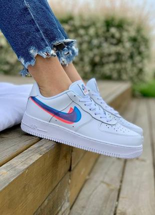 Nike air force 1🆕женские летние кроссовки найк🆕белые с синим кожаные кеды найк форсы9 фото