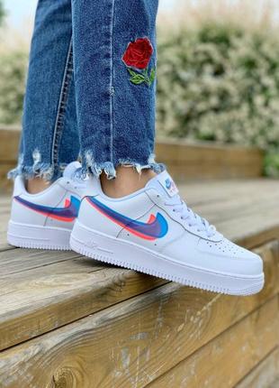 Nike air force 1🆕женские летние кроссовки найк🆕белые с синим кожаные кеды найк форсы3 фото