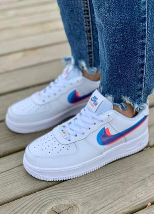 Nike air force 1🆕женские летние кроссовки найк🆕белые с синим кожаные кеды найк форсы8 фото