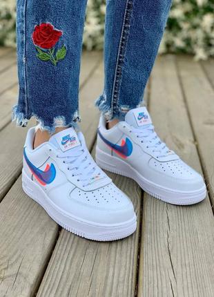 Nike air force 1🆕женские летние кроссовки найк🆕белые с синим кожаные кеды найк форсы5 фото