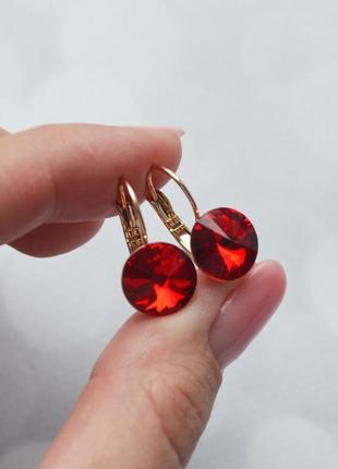 Серьги нарядные xp мед золото кристаллы swarovski оригинал красные xuping1 фото