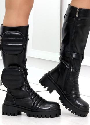 Женские чёрные ботинки сапоги берцы с сумочками8 фото
