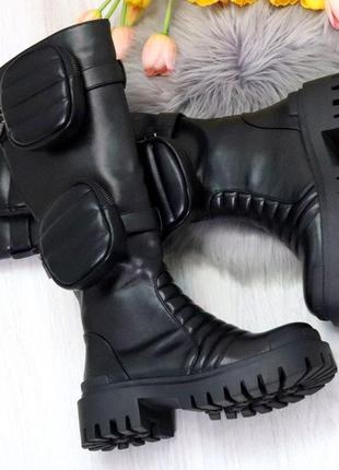 Женские чёрные ботинки сапоги берцы с сумочками4 фото