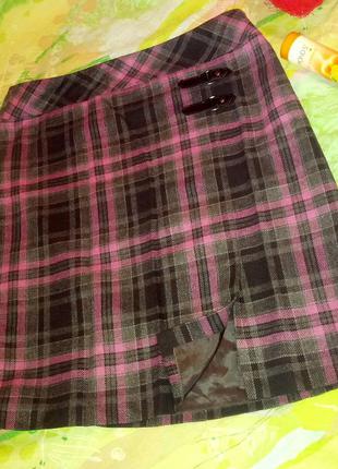 Качественная шерстяная юбка в клетку,на запах,46-50разм,gerry weber.