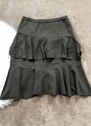 Женская шикарная юбка миди с воланами из льна и хлопка zara9 фото