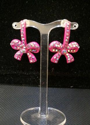 Серьги-гвоздики бантики розовые/малиновые