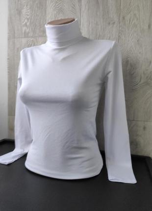 Белый базовый гольф водолазка женская футболка с длинным рукавом5 фото