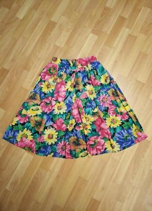 Винтаж винтажная юбка-солнце в цветочный принт из вискозы вискозная как штапель штапельная