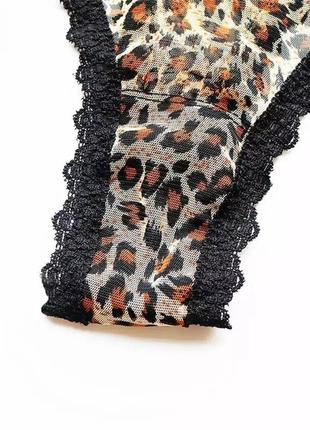 Леопардовый комплект нижнего белья из сеточки с кружевом7 фото