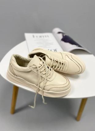 Кросівки-кеди бежеві 814-3 натуральна шкіра спортивні на високій підошві