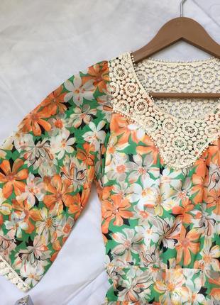 Платье летнее шифоновое новое цветочный принт цвет оранж и зелёный тренд сезонах5 фото