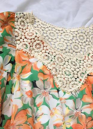 Платье летнее шифоновое новое цветочный принт цвет оранж и зелёный тренд сезонах7 фото