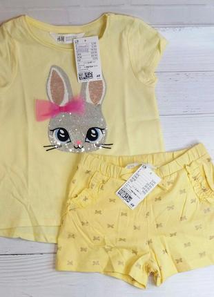 Набір дитячий, шорти футболка, комплект hm паєтки зайчик 2-4 р 98 104