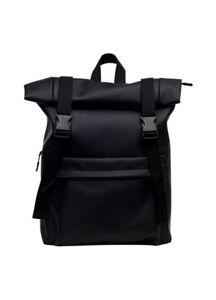 Мужской черный трендовый мега вместительный рюкзак/ролл топ для города2 фото