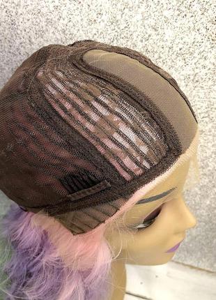 Парик на сетке lace wig разноцветный радужный длинный прямой термо + шапочка под парик в подарок!4 фото